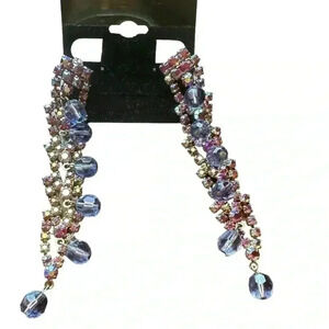 Vintage CARNEGIE SIGNED Amazing Tricolor Dimensional Rhinestone Earrings